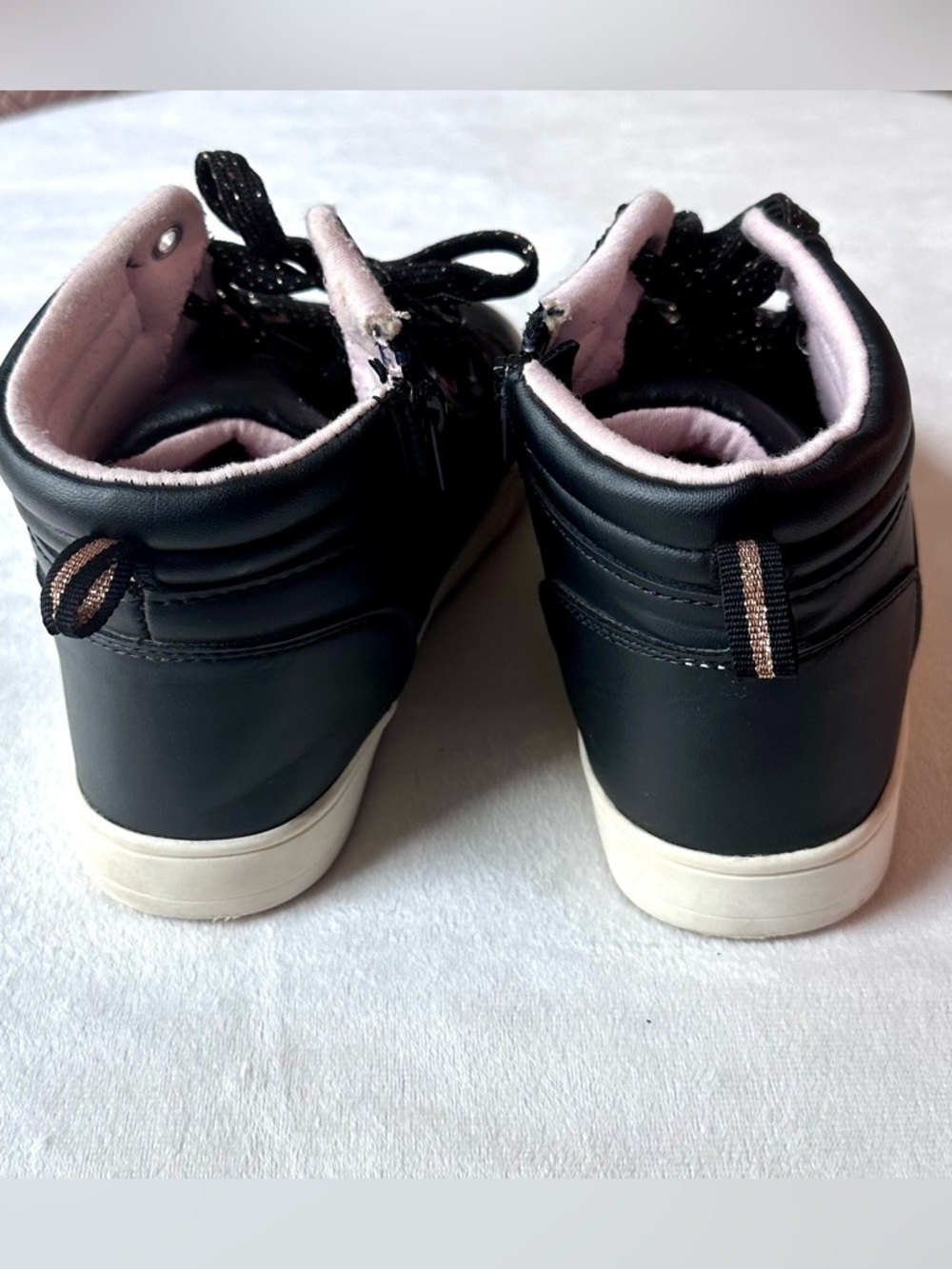 Girl’s Black High-Top Sneakers with Pink Accents - Picture 5 of 6